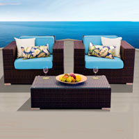 Elite Ocean View Tropical Blue 3 Piece Outdoor Wicker Patio Furniture Set