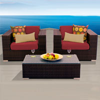 Elite Ocean View Henna Spice 3 Piece Outdoor Wicker Patio Furniture Set