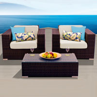 Elite Ocean View Ivory 3 Piece Outdoor Wicker Patio Furniture Set