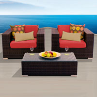 Elite Ocean View Red Spice 3 Piece Outdoor Wicker Patio Furniture Set