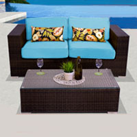 Elegant Ocean View Tropical Blue 3 Piece Outdoor Wicker Patio Furniture Set