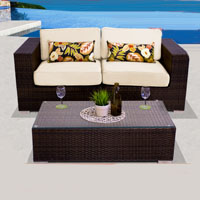 Elegant Ocean View Ivory 3 Piece Outdoor Wicker Patio Furniture Set