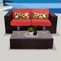 Elegant Ocean View Red Spice 3 Piece Outdoor Wicker Patio Furniture Set