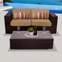 Elegant Ocean View Taupe 3 Piece Outdoor Wicker Patio Furniture Set