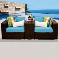 Modern Ocean View Tropical Blue 3 Piece Outdoor Wicker Patio Furniture Set
