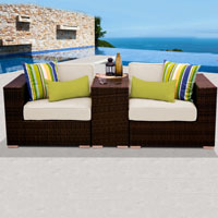Modern Ocean View Ivory 3 Piece Outdoor Wicker Patio Furniture Set