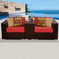 Modern Ocean View Red Spice 3 Piece Outdoor Wicker Patio Furniture Set