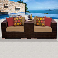 Modern Ocean View Taupe 3 Piece Outdoor Wicker Patio Furniture Set