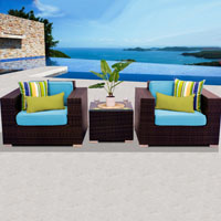 Deluxe Ocean View Tropical Blue 3 Piece Outdoor Wicker Patio Furniture Set