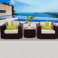 Deluxe Ocean View Ivory 3 Piece Outdoor Wicker Patio Furniture Set