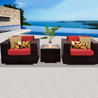Deluxe Ocean View Red Spice 3 Piece Outdoor Wicker Patio Furniture Set