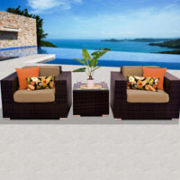 Deluxe Ocean View Taupe 3 Piece Outdoor Wicker Patio Furniture Set
