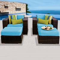 Deluxe Ocean View Tropical Blue 4 Piece Outdoor Wicker Patio Furniture Set