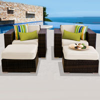 Deluxe Ocean View Ivory 4 Piece Outdoor Wicker Patio Furniture Set