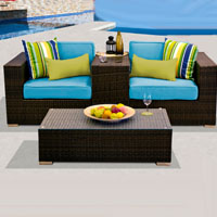 Modern Ocean View Tropical Blue 4 Piece Outdoor Wicker Patio Furniture Set