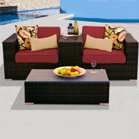 Modern Ocean View Henna Spice 4 Piece Outdoor Wicker Patio Furniture Set