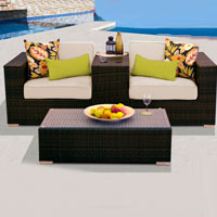 Modern Ocean View Ivory 4 Piece Outdoor Wicker Patio Furniture Set