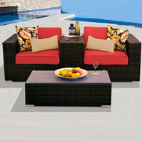 Modern Ocean View Red Spice 4 Piece Outdoor Wicker Patio Furniture Set