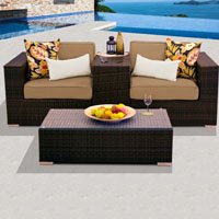 Modern Ocean View Taupe 4 Piece Outdoor Wicker Patio Furniture Set