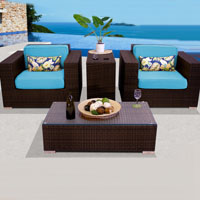Elite Ocean View Tropical Blue 4 Piece Outdoor Wicker Patio Furniture Set