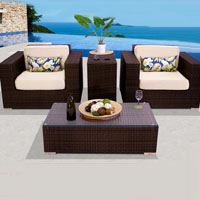 Elite Ocean View Ivory 4 Piece Outdoor Wicker Patio Furniture Set
