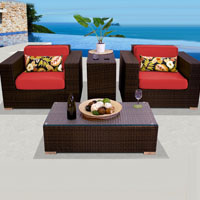 Elite Ocean View Red Spice 4 Piece Outdoor Wicker Patio Furniture Set