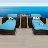 Elite Ocean View Tropical Blue 5 Piece Outdoor Wicker Patio Furniture Set