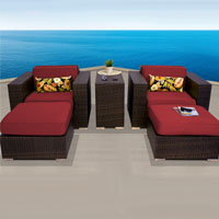 Elite Ocean View Henna Spice 5 Piece Outdoor Wicker Patio Furniture Set