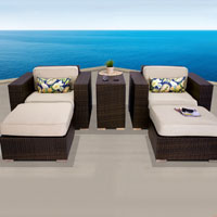 Elite Ocean View Ivory 5 Piece Outdoor Wicker Patio Furniture Set