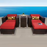Elite Ocean View Red Spice 5 Piece Outdoor Wicker Patio Furniture Set