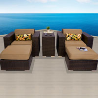 Elite Ocean View Taupe 5 Piece Outdoor Wicker Patio Furniture Set