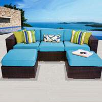 Modern Ocean View Tropical Blue 5 Piece Outdoor Wicker Patio Furniture Set
