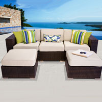 Modern Ocean View Ivory 5 Piece Outdoor Wicker Patio Furniture Set