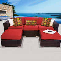 Modern Ocean View Red Spice 5 Piece Outdoor Wicker Patio Furniture Set