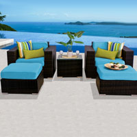 Deluxe Ocean View Tropical Blue 5 Piece Outdoor Wicker Patio Furniture Set