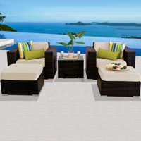 Deluxe Ocean View Ivory 5 Piece Outdoor Wicker Patio Furniture Set