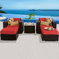 Deluxe Ocean View Red Spice 5 Piece Outdoor Wicker Patio Furniture Set