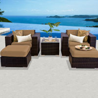 Deluxe Ocean View Taupe 5 Piece Outdoor Wicker Patio Furniture Set