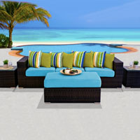 Modern Ocean View Tropical Blue 6 Piece Outdoor Wicker Patio Furniture Set