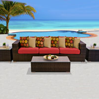 Modern Ocean View Red Spice 6 Piece Outdoor Wicker Patio Furniture Set