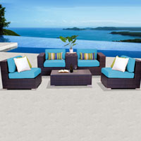Exclusive Ocean View Tropical Blue 6 Piece Outdoor Wicker Patio Furniture Set