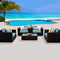 Deluxe Ocean View Tropical Blue 6 Piece Outdoor Wicker Patio Furniture Set