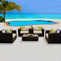 Deluxe Ocean View Ivory 6 Piece Outdoor Wicker Patio Furniture Set