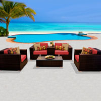 Deluxe Ocean View Red Spice 6 Piece Outdoor Wicker Patio Furniture Set