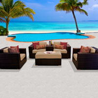 Deluxe Ocean View Taupe 6 Piece Outdoor Wicker Patio Furniture Set