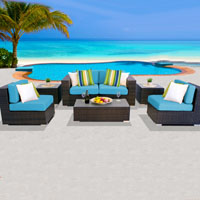 Elite Ocean View Tropical Blue 7 Piece Outdoor Wicker Patio Furniture Set