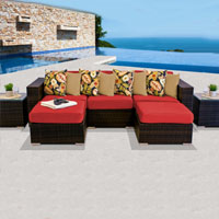 Modern Ocean View Red Spice 7 Piece Outdoor Wicker Patio Furniture Set