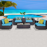 Basic Ocean View Tropical Blue 8 Piece Outdoor Wicker Patio Furniture Set