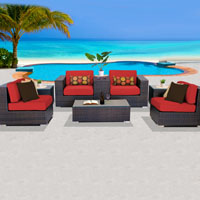 Basic Ocean View Red Spice 8 Piece Outdoor Wicker Patio Furniture Set