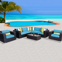 Exclusive Ocean View Tropical Blue 8 Piece Outdoor Wicker Patio Furniture Set